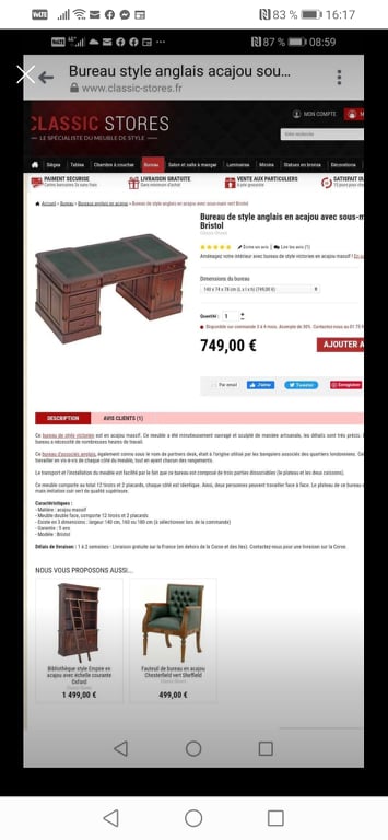 Bureau en acajou (Partner desk)  375 euros