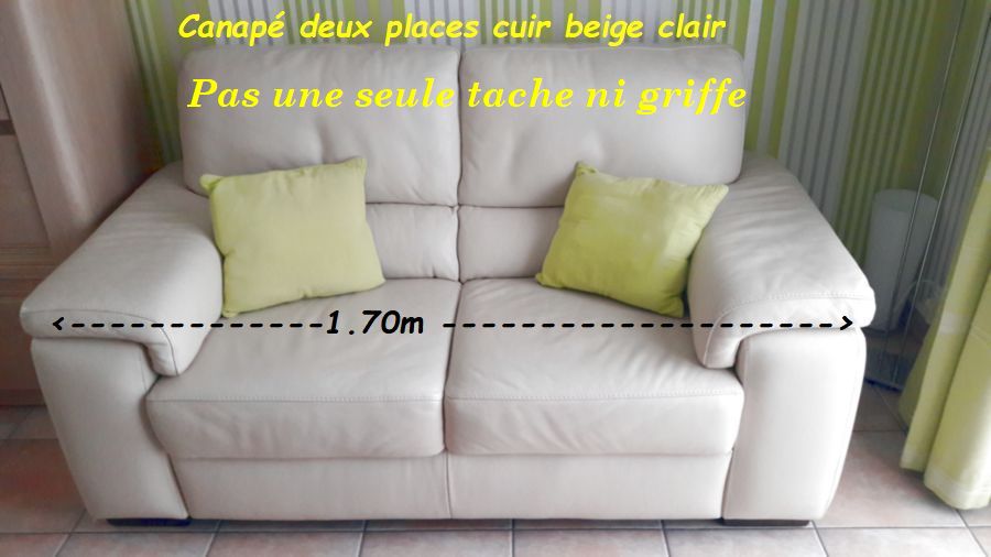 SALON CUIR BEIGE CLAIR 3+2 PLACES  ELECTRIQUE