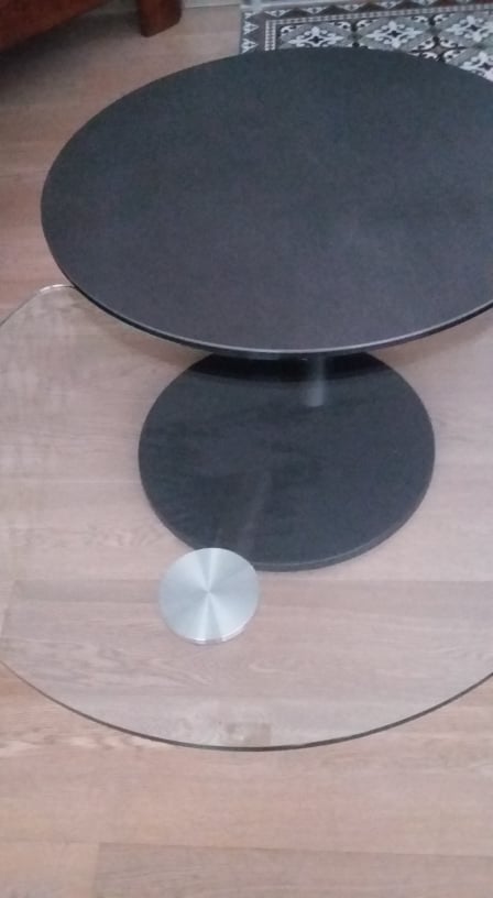Table de salon extensible avec plateaux tournants-synchronis?s 